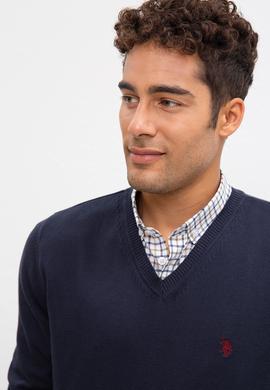 Erkek Lacivert V-Yaka Triko Kazak Basic - 50211249062