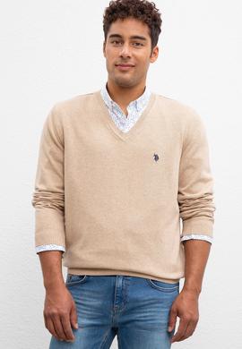 Erkek Kum Melanj V-Yaka Triko Kazak Basic - 50211249048