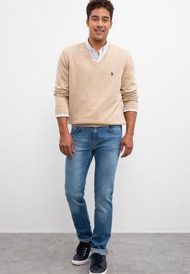 Erkek Kum Melanj V-Yaka Triko Kazak Basic - 50211249048
