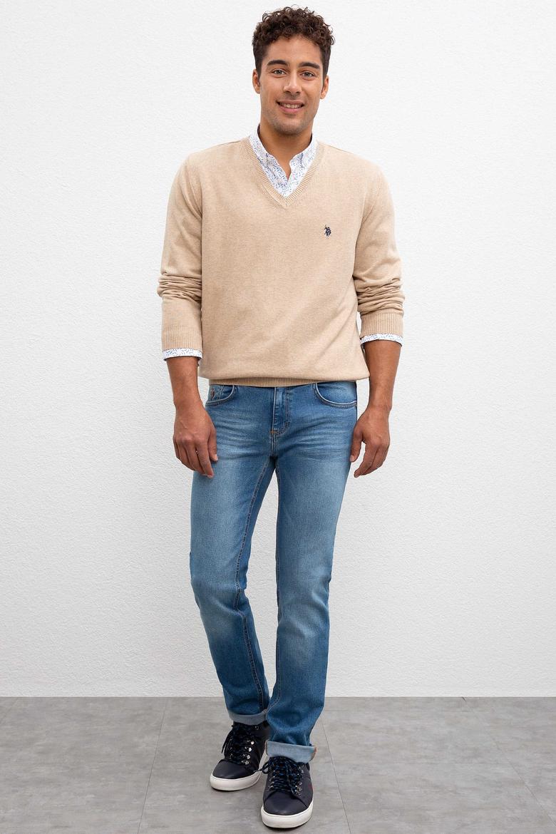 Erkek Kum Melanj V-Yaka Triko Kazak Basic - 50211249048