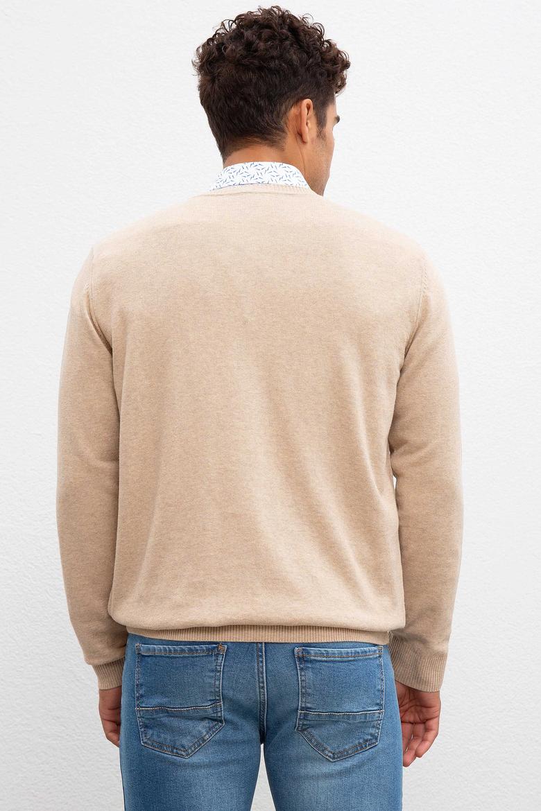 Erkek Kum Melanj V-Yaka Triko Kazak Basic - 50211249048