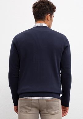 Erkek Lacivert V-Yaka Triko Kazak Basic - 50211249062