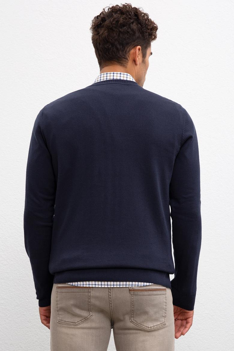 Erkek Lacivert V-Yaka Triko Kazak Basic - 50211249062