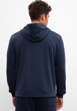 Erkek Lacivert Kapüşonlu Fermuarlı Sweatshirt - 50207316037