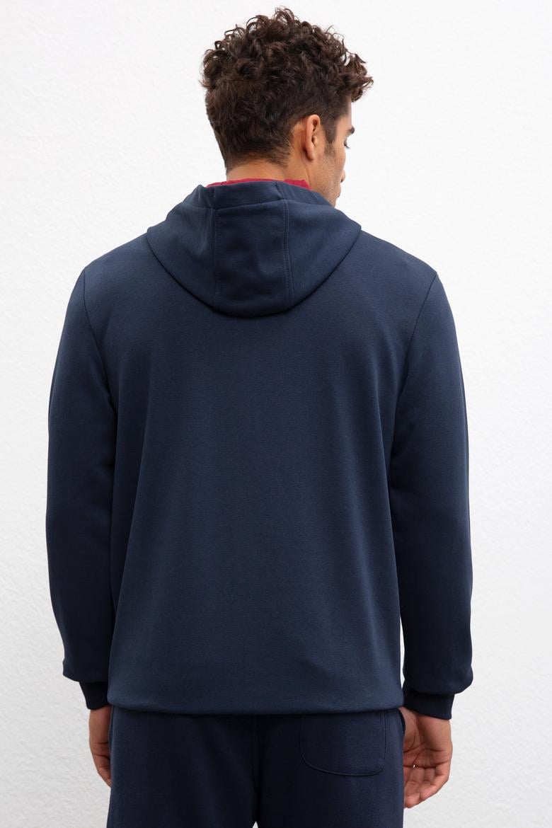 Erkek Lacivert Kapüşonlu Fermuarlı Sweatshirt - 50207316037
