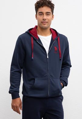 Erkek Lacivert Kapüşonlu Fermuarlı Sweatshirt - 50207316037