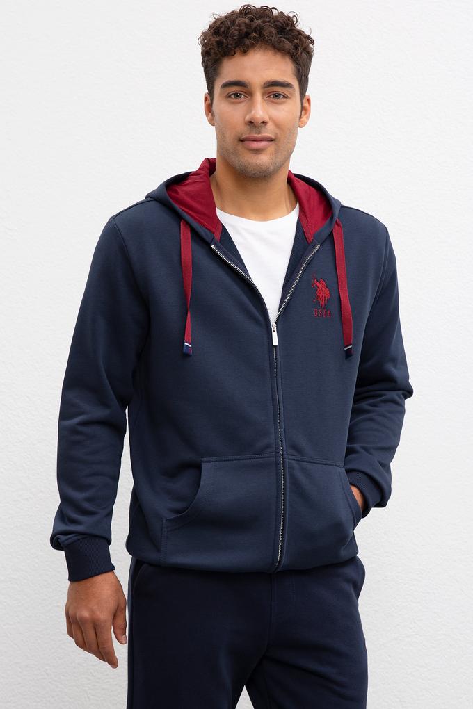 Erkek Lacivert Kapüşonlu Fermuarlı Sweatshirt