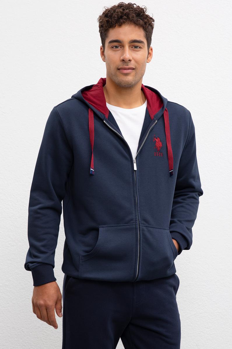 Erkek Lacivert Kapüşonlu Fermuarlı Sweatshirt