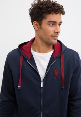 Erkek Lacivert Kapüşonlu Fermuarlı Sweatshirt - 50207316037