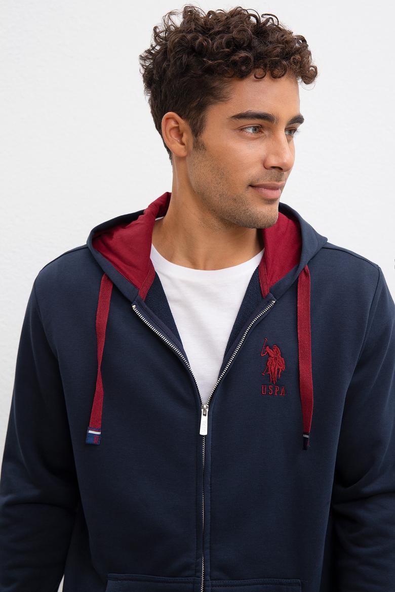 Erkek Lacivert Kapüşonlu Fermuarlı Sweatshirt - 50207316037