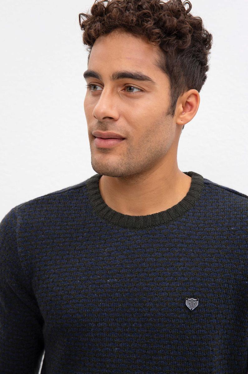 Erkek Koyu Yeşil Bisiklet Yaka Triko Kazak