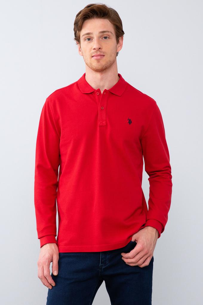 Erkek Kırmızı Polo Yaka Sweatshirt Basic