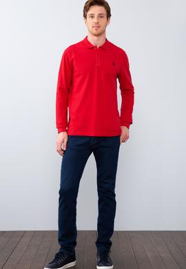 Erkek Kırmızı Polo Yaka Sweatshirt Basic - 50209199126