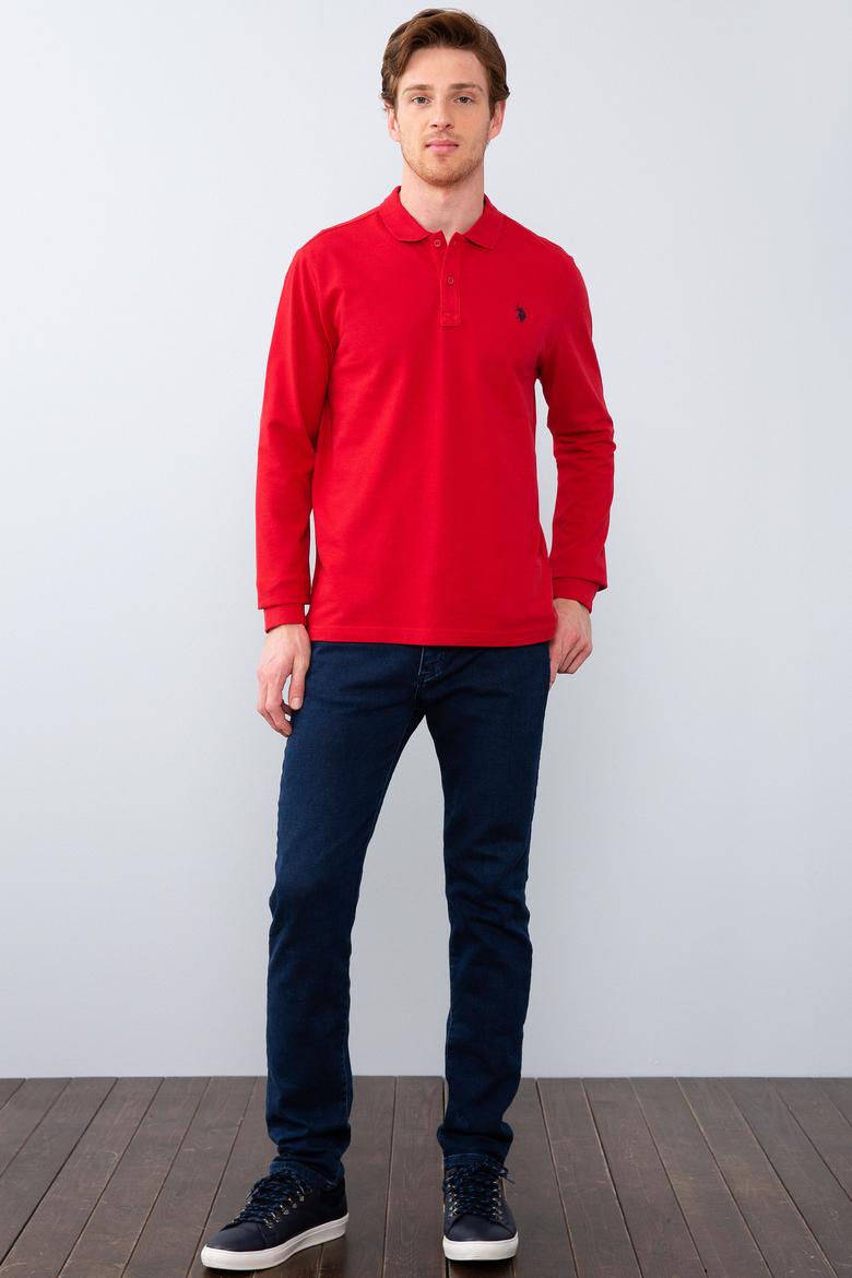 Erkek Kırmızı Polo Yaka Sweatshirt Basic - 50209199126