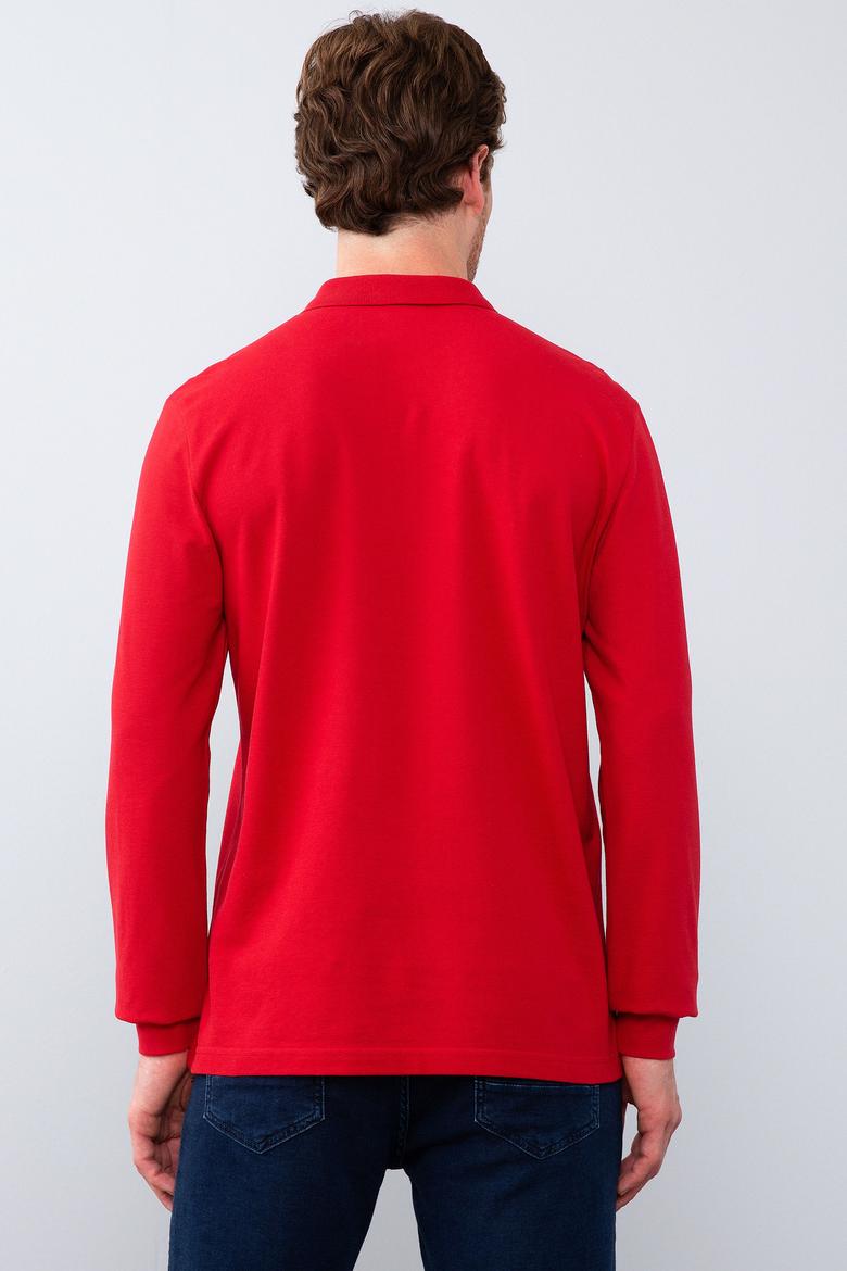 Erkek Kırmızı Polo Yaka Sweatshirt Basic - 50209199126