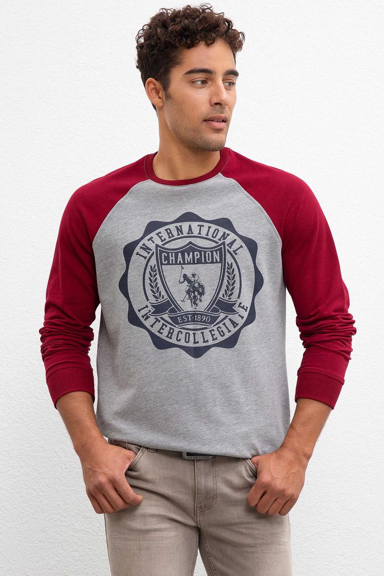 Erkek Gri Melanj Bisiklet Yaka Sweatshirt