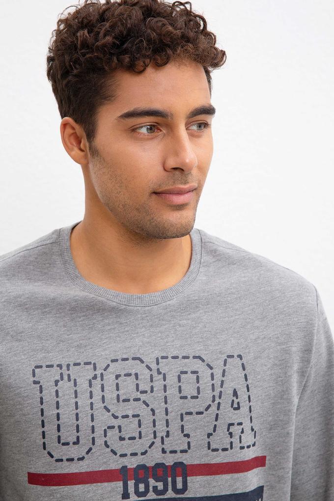 Erkek Gri Melanj Bisiklet Yaka Sweatshirt