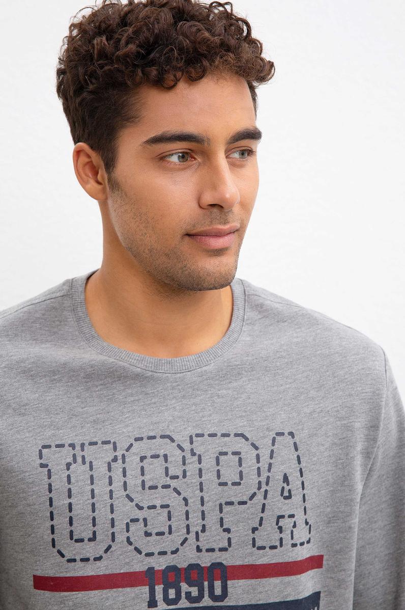 Erkek Gri Melanj Bisiklet Yaka Sweatshirt