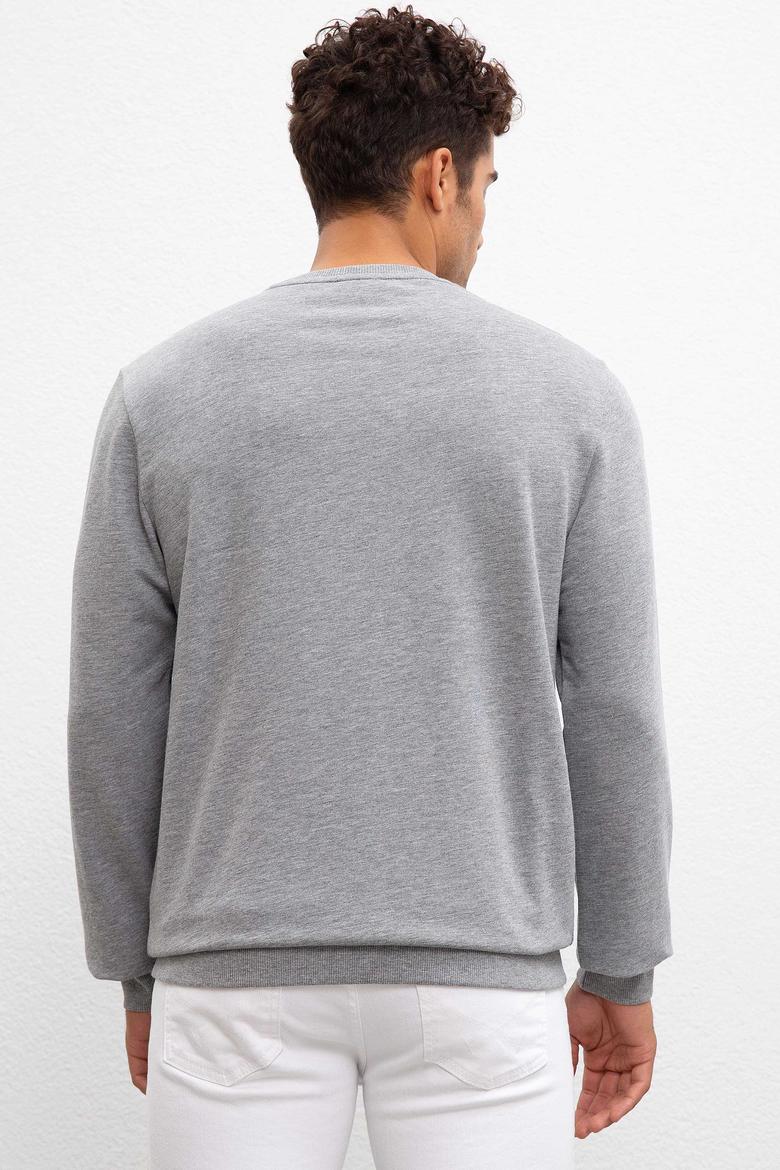 Erkek Gri Melanj Bisiklet Yaka Sweatshirt - 50208668029