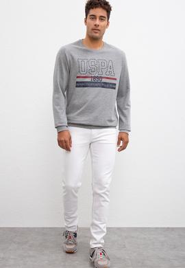 Erkek Gri Melanj Bisiklet Yaka Sweatshirt - 50208668029