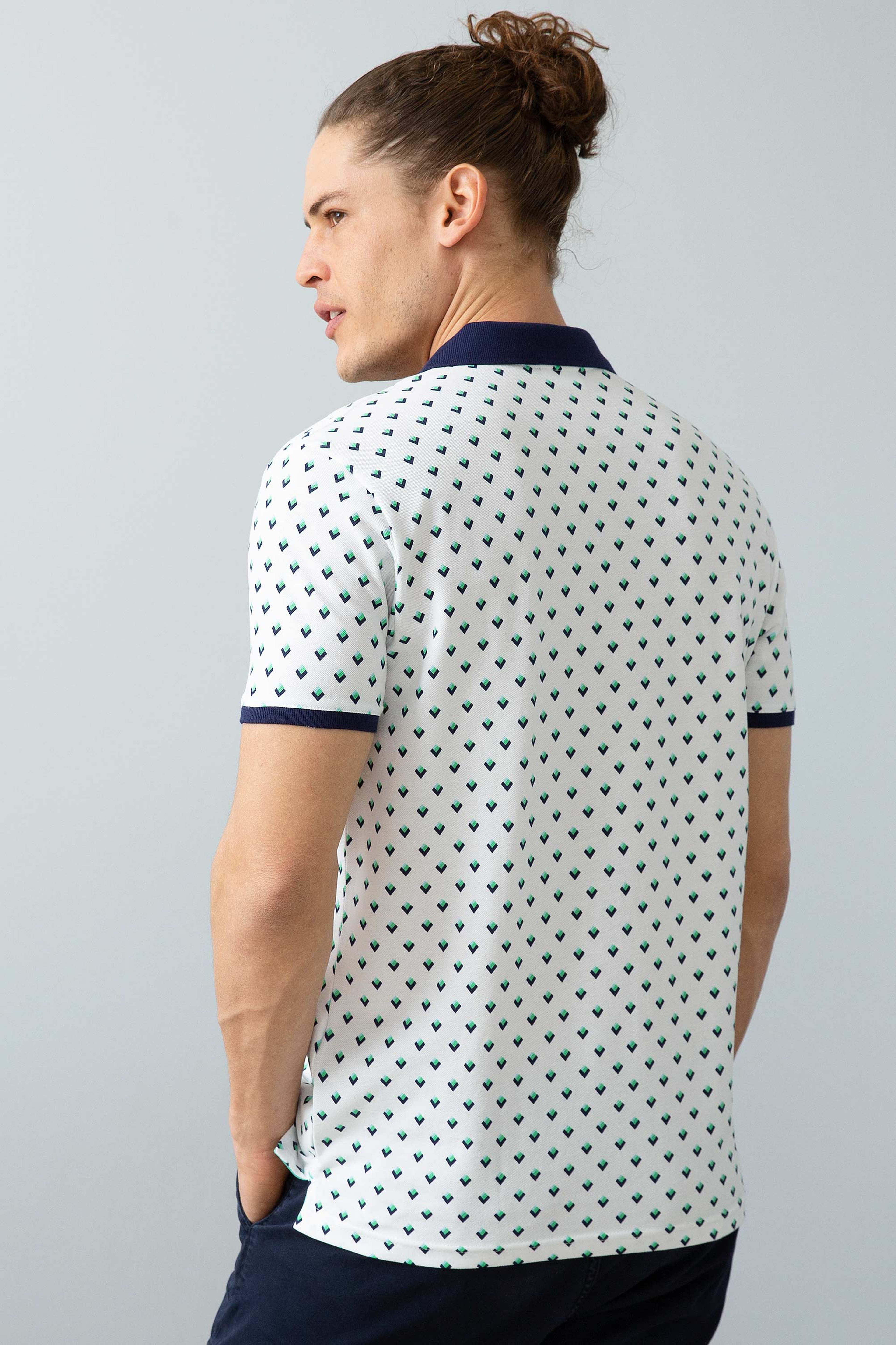 Erkek Beyaz Polo Yaka T-Shirt - Image 3