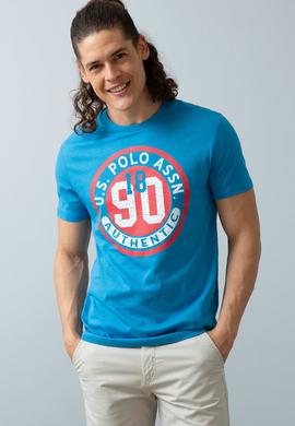 Erkek İndigo Bisiklet Yaka T-Shirt - 50199701025