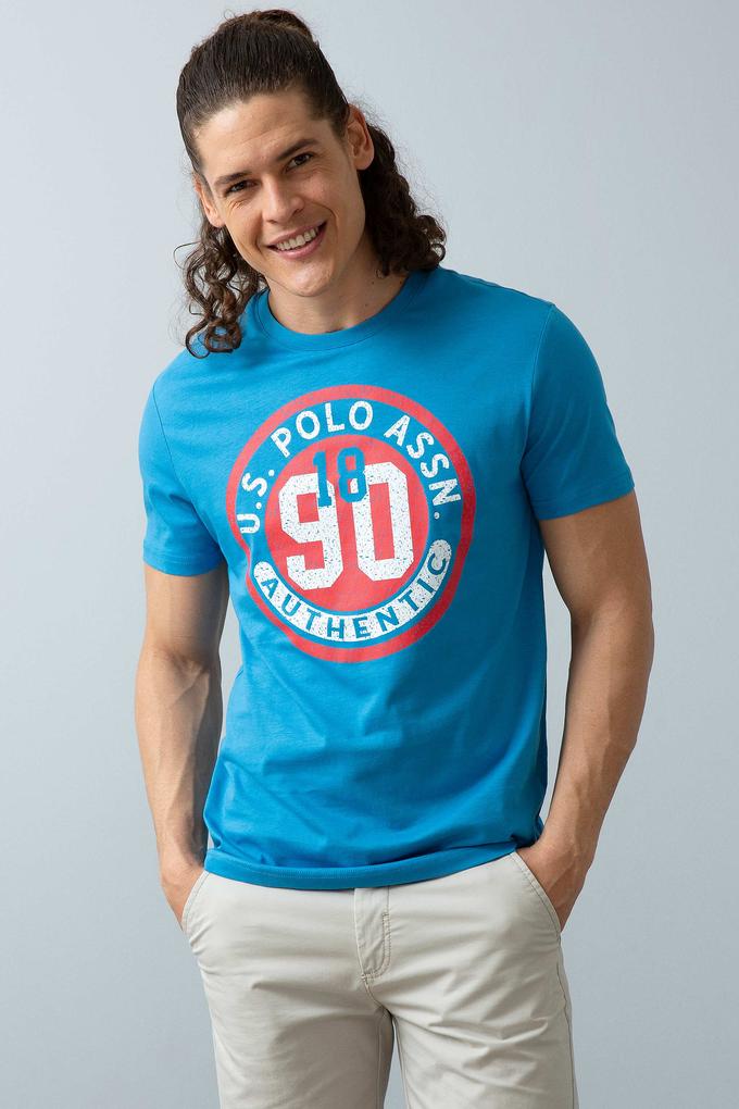 Erkek İndigo Bisiklet Yaka T-Shirt