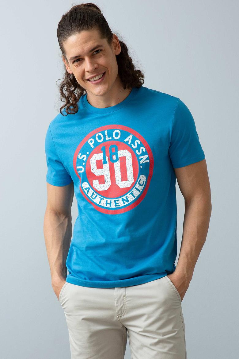 Erkek İndigo Bisiklet Yaka T-Shirt