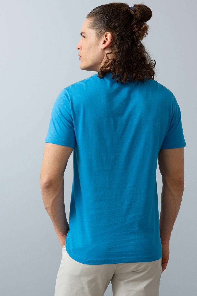 Erkek İndigo Bisiklet Yaka T-Shirt - 50199701025