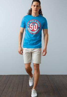 Erkek İndigo Bisiklet Yaka T-Shirt - 50199701025