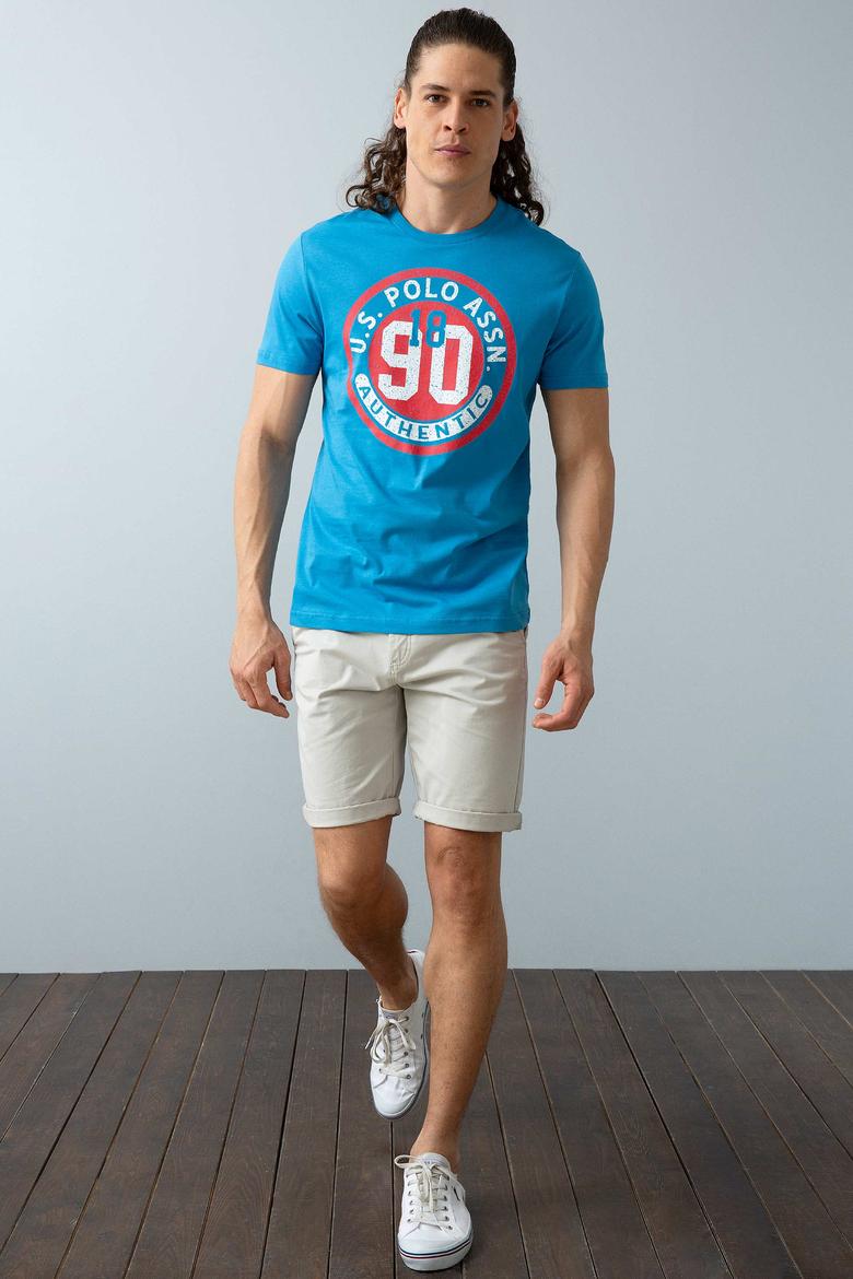 Erkek İndigo Bisiklet Yaka T-Shirt - 50199701025