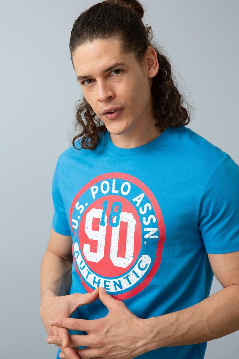 Erkek İndigo Bisiklet Yaka T-Shirt - 50199701025