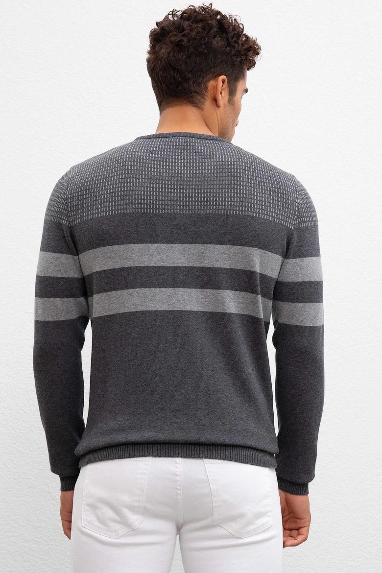 Erkek Gri Melanj Bisiklet Yaka Triko Kazak - 50205674001