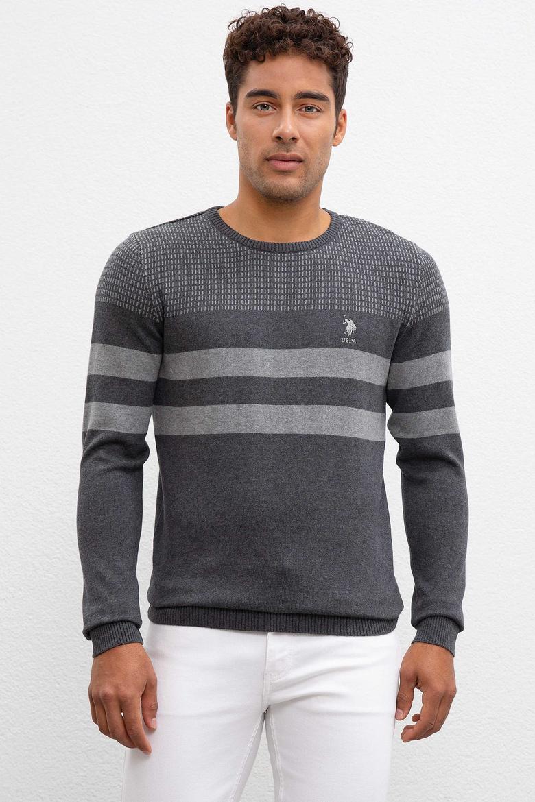 Erkek Gri Melanj Bisiklet Yaka Triko Kazak