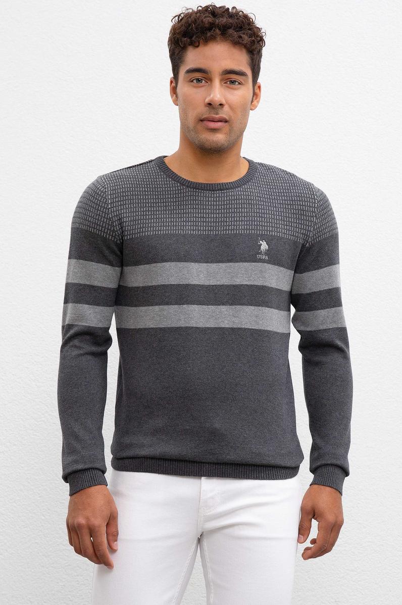 Erkek Gri Melanj Bisiklet Yaka Triko Kazak