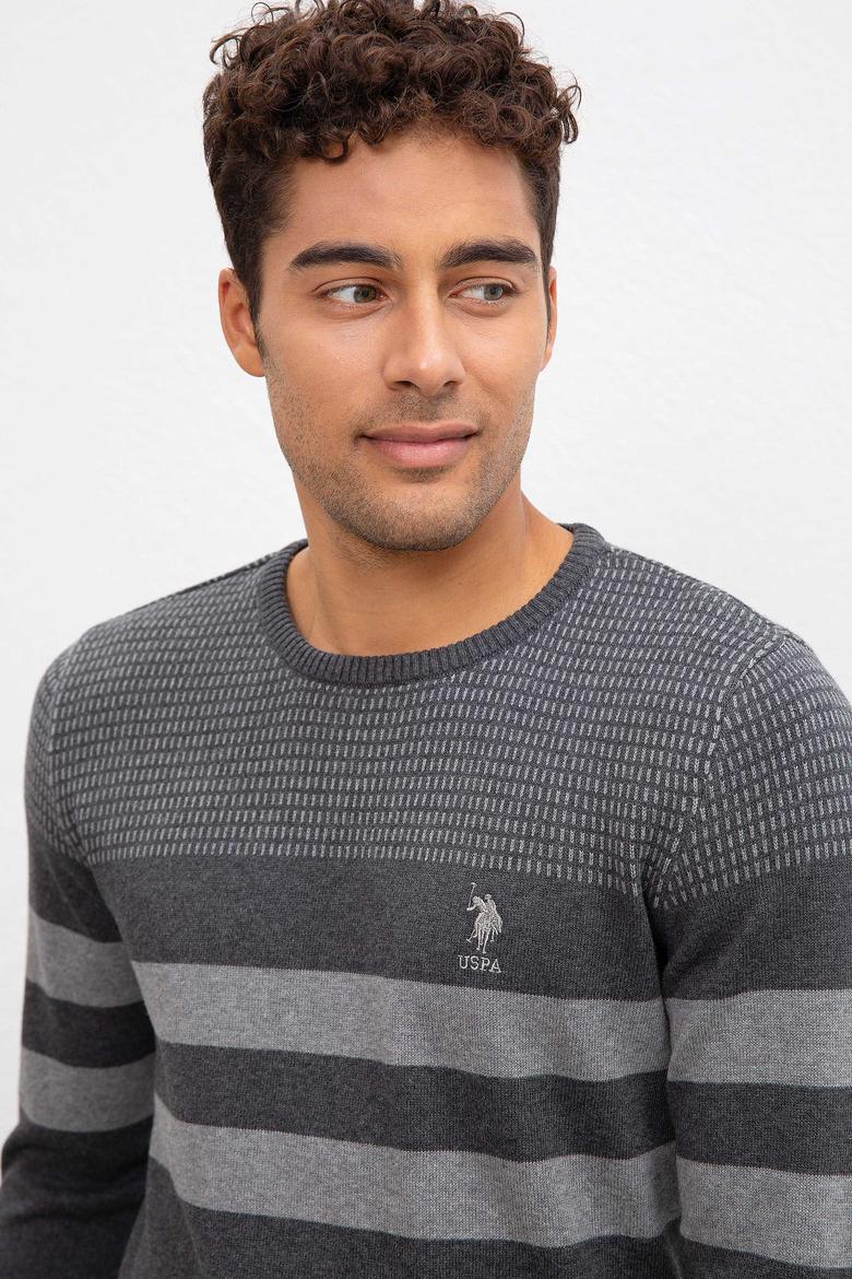 Erkek Gri Melanj Bisiklet Yaka Triko Kazak - 50205674001