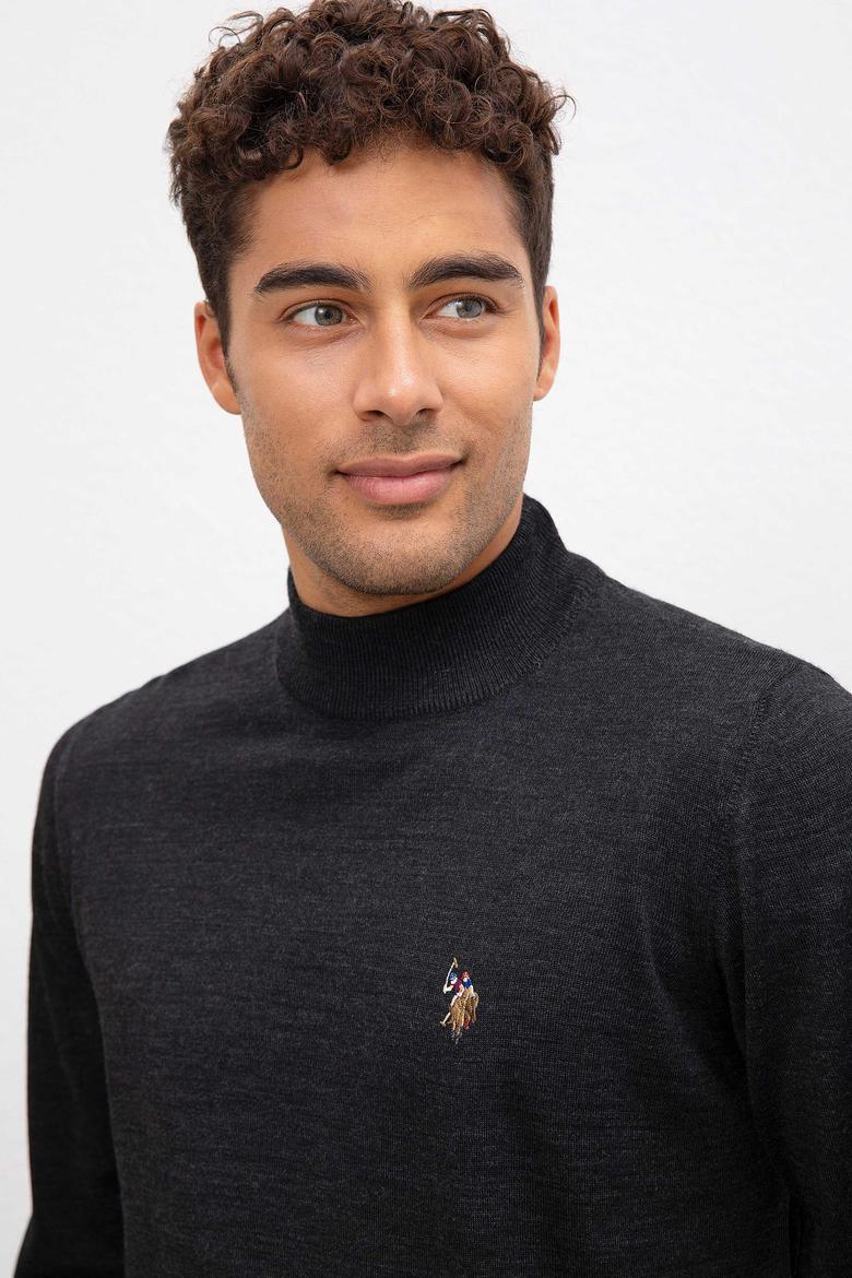 Erkek Antrasit Balıkçı Yaka Triko Kazak Basic