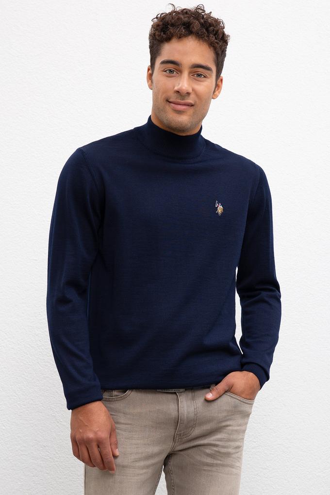 Erkek Lacivert Balıkçı Yaka Triko Kazak Basic