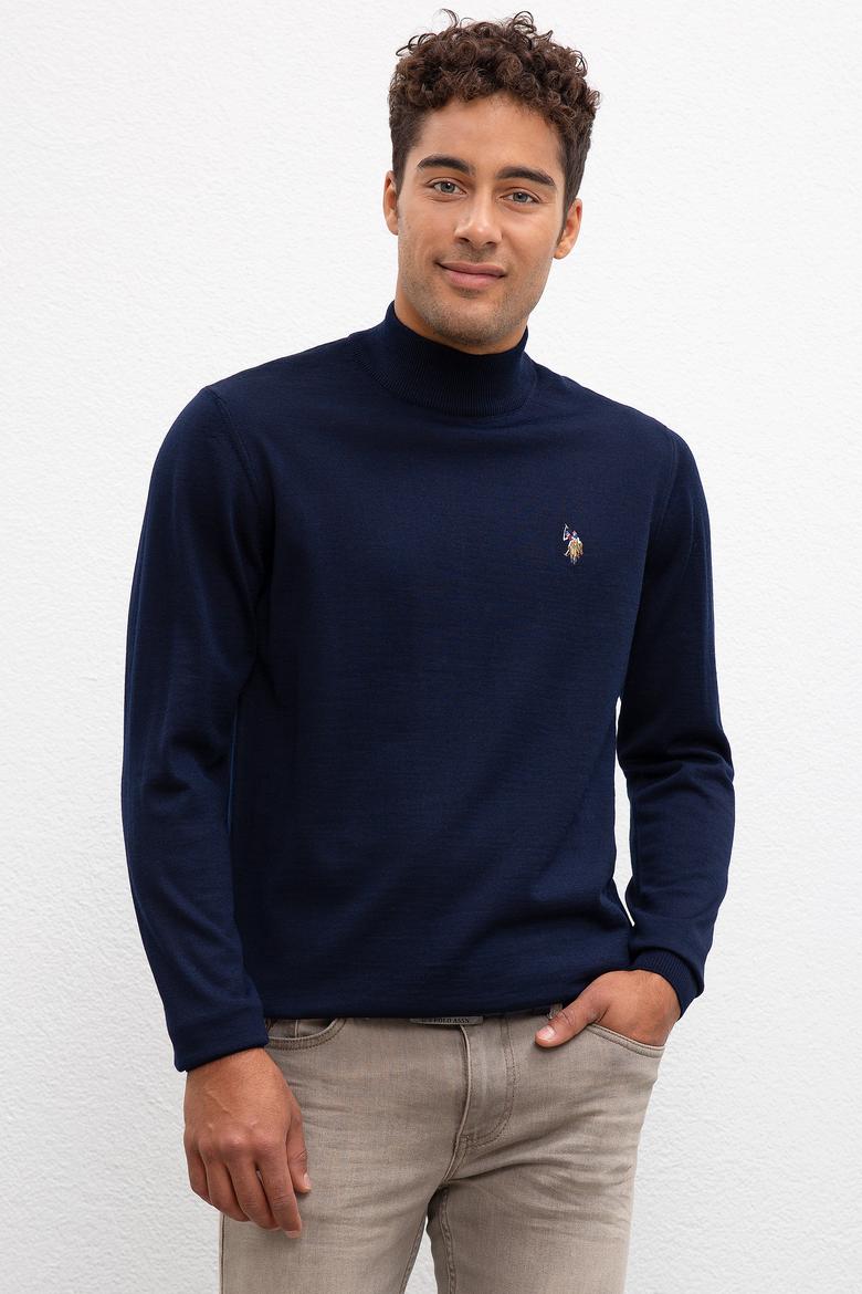 Erkek Lacivert Balıkçı Yaka Triko Kazak Basic