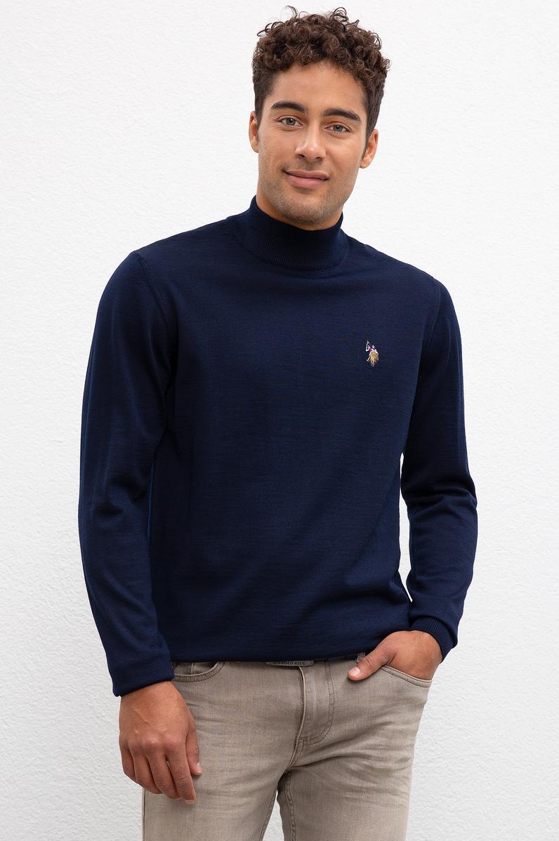 Erkek Lacivert Balıkçı Yaka Triko Kazak Basic