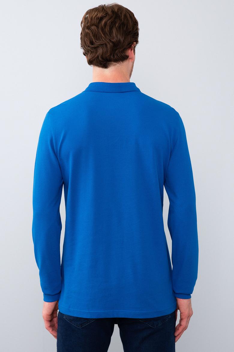 Erkek Kobalt Polo Yaka Sweatshirt Basic - 50209199116