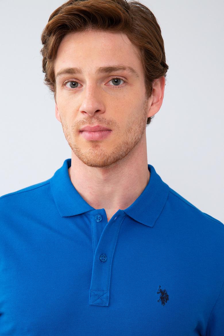 Erkek Kobalt Polo Yaka Sweatshirt Basic