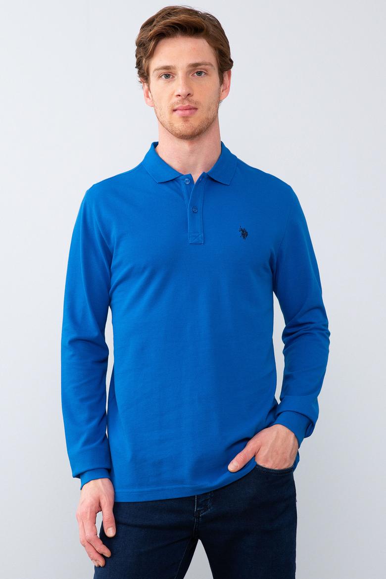 Erkek Kobalt Polo Yaka Sweatshirt Basic - 50209199116