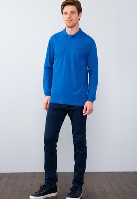 Erkek Kobalt Polo Yaka Sweatshirt Basic - 50209199116