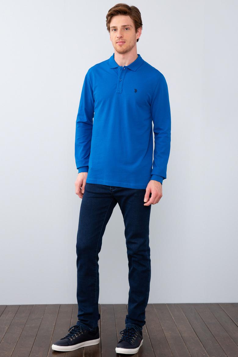 Erkek Kobalt Polo Yaka Sweatshirt Basic - 50209199116