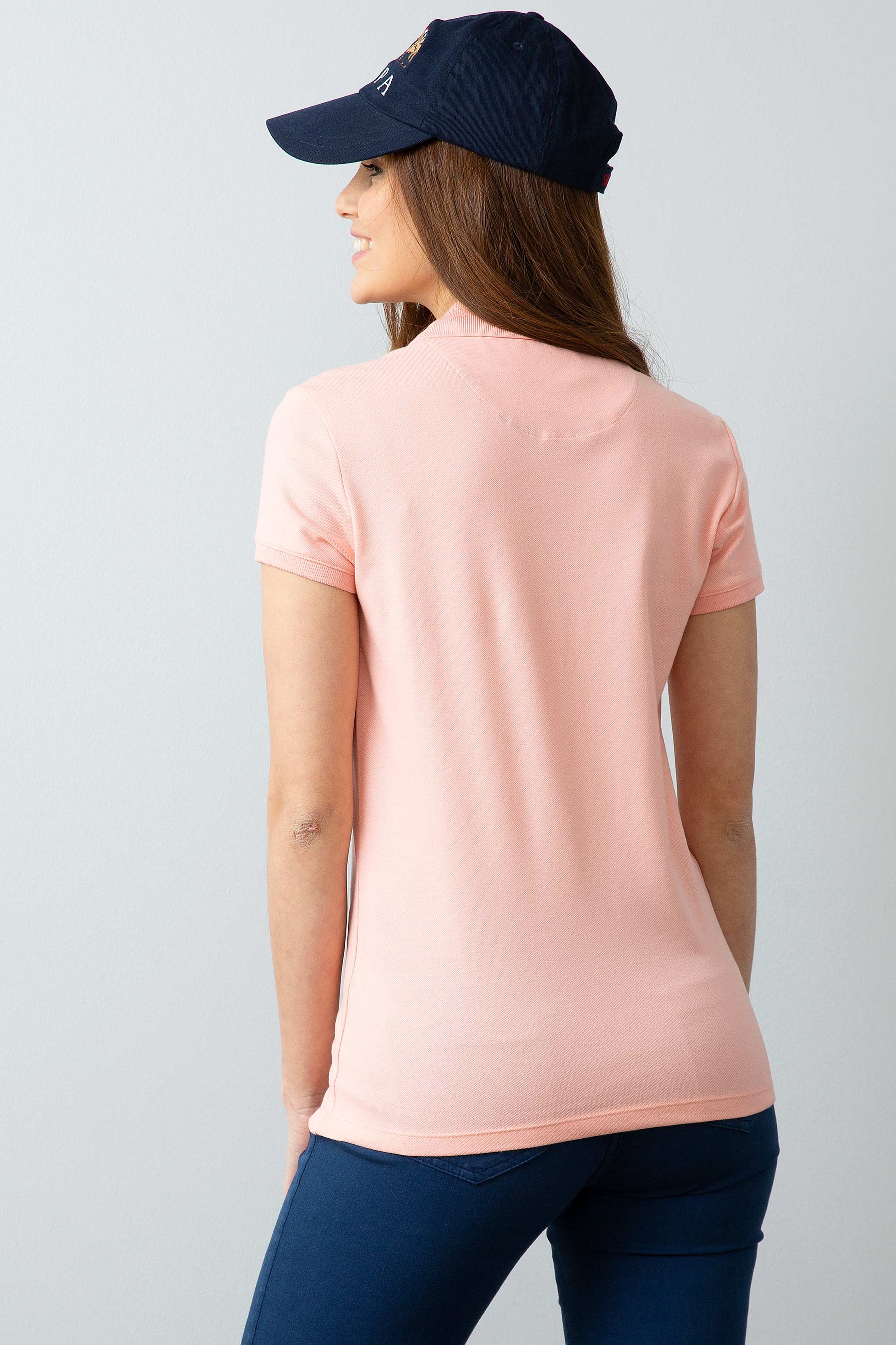 Kadın Pembe Polo Yaka T-Shirt - Image 4
