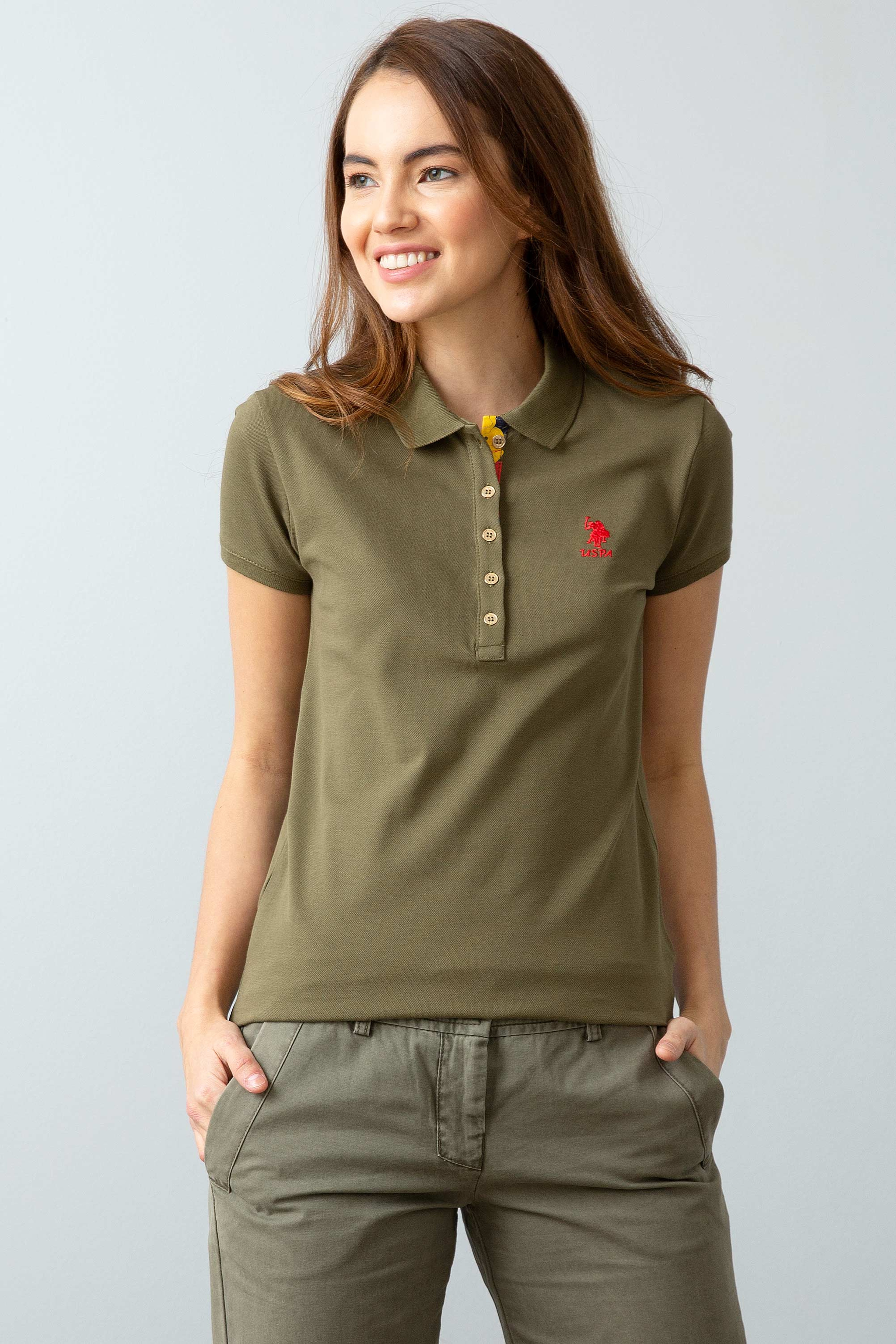Kadın Haki Polo Yaka T-Shirt - Image 2