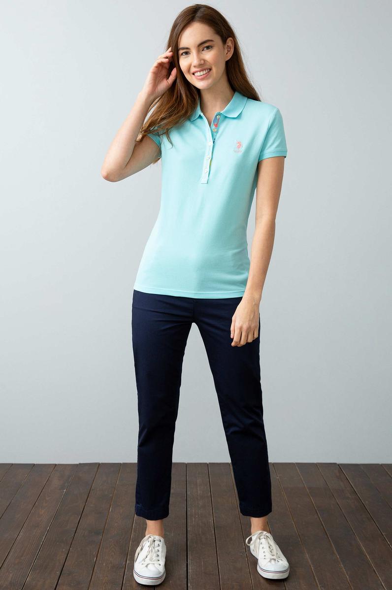 Kadın Mavi Polo Yaka T-Shirt