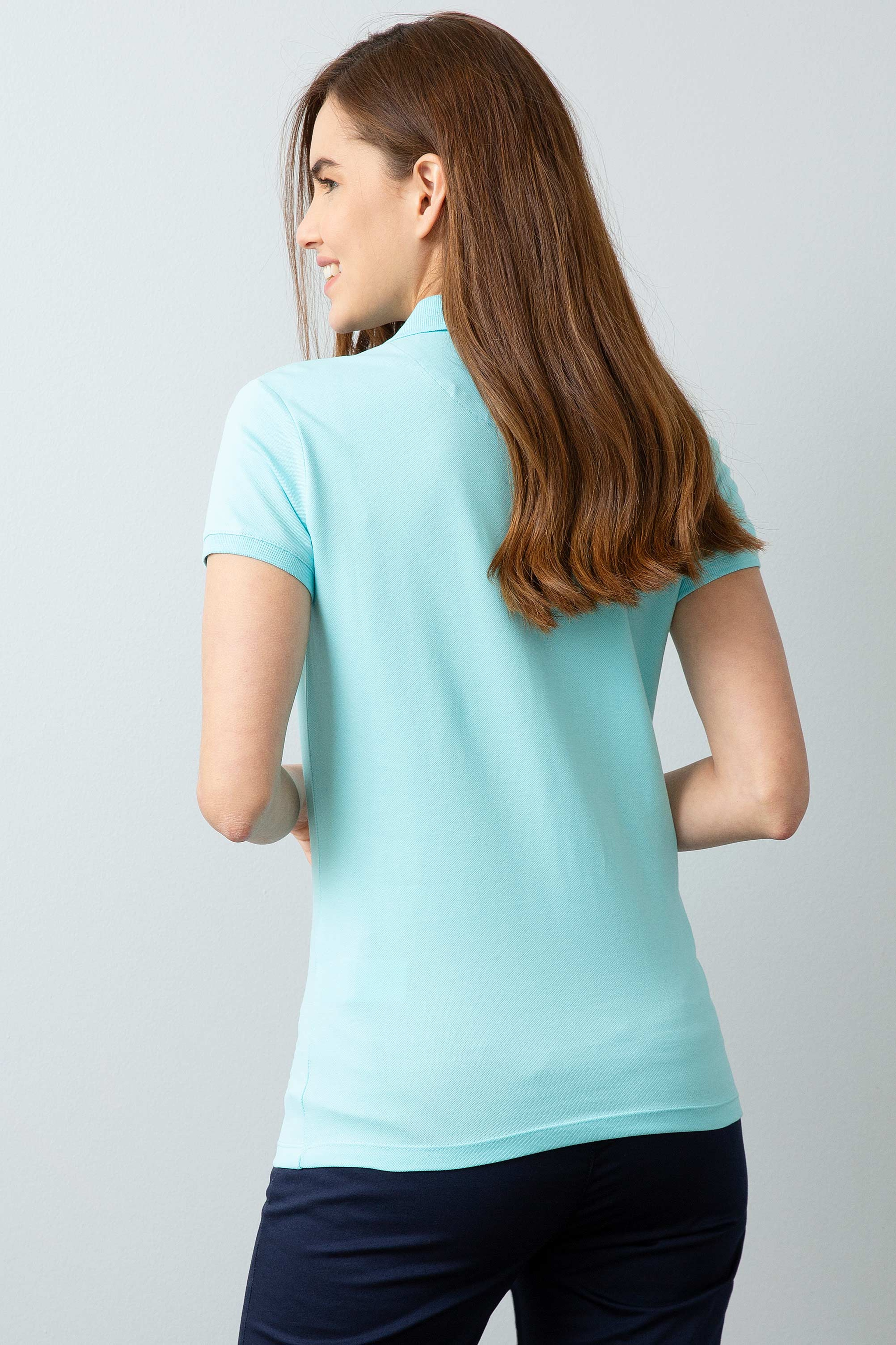 Kadın Mavi Polo Yaka T-Shirt - Image 4