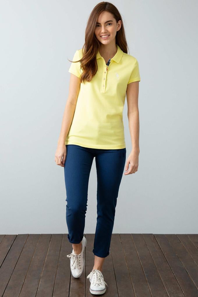 Kadın Sarı Basic Polo Yaka Tişört